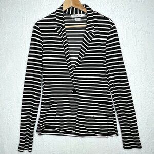 Velvet by Graham Spencer Knit Blazer Black White Stripe One Button Size M
